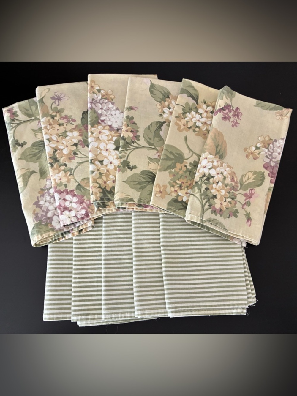 Martha Stewart Dinner Napkins, Cotton, Hydrangea & Stripes, Set of 11 - Picture 7 of 10